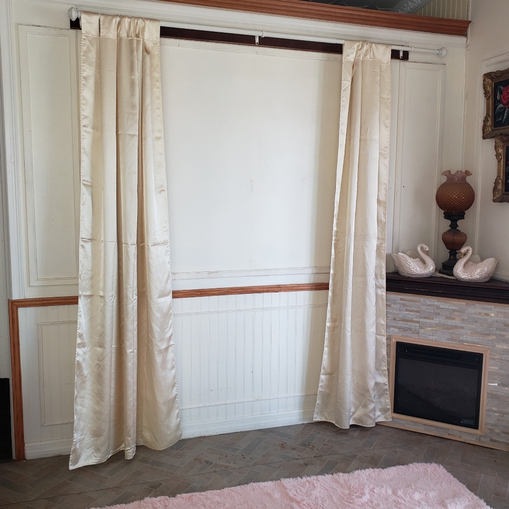 Satin Curtain Panels 2 pc Tab Top 86W x 80L Cream Shine Handmade Double Fabric